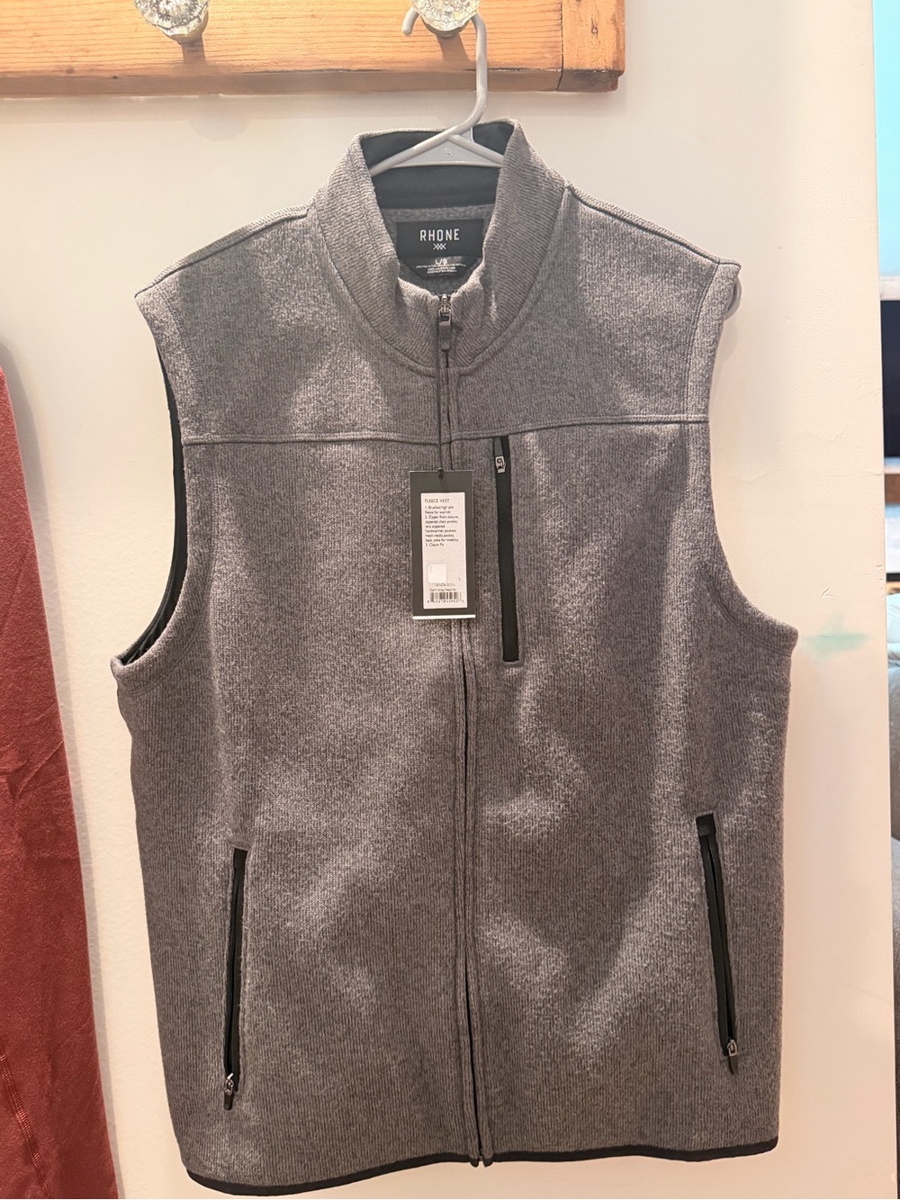 RHONE Gray Heather Zip-Front Fleece Vest